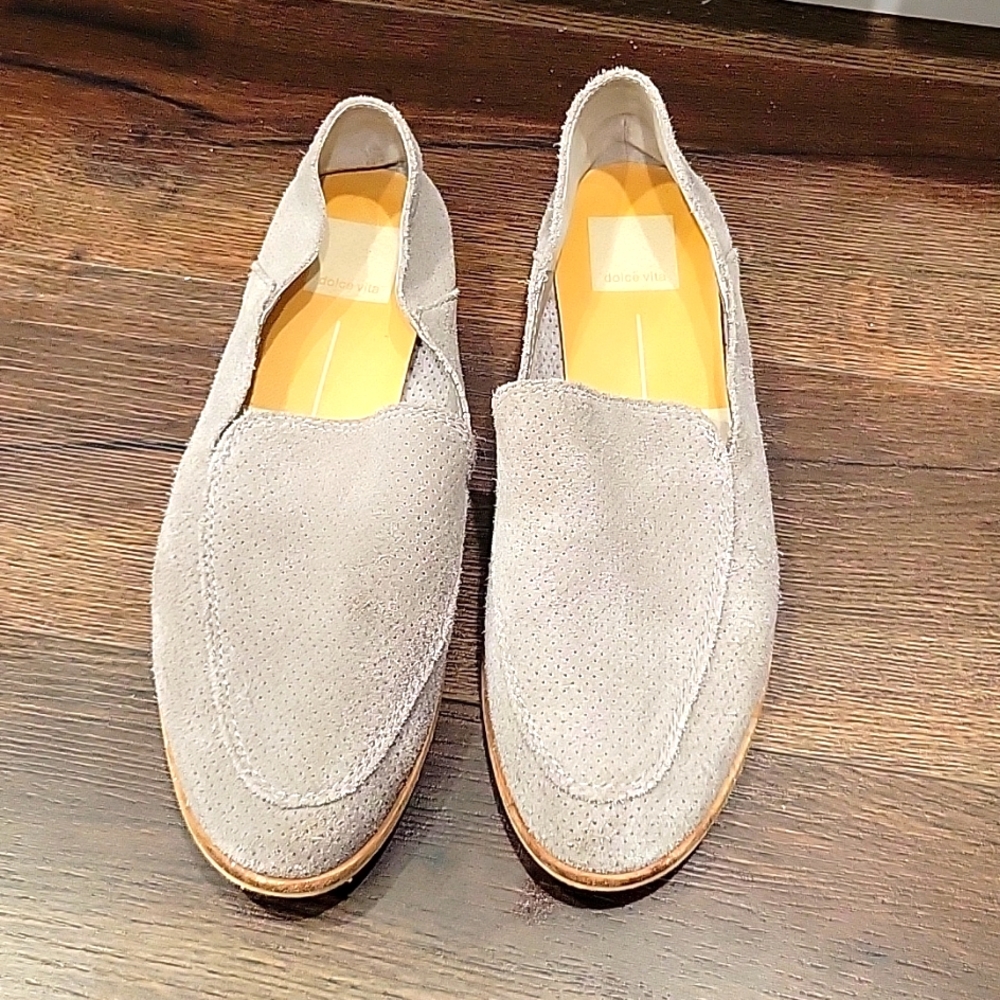 Grey perforated leather soft comfy casual loafer 8